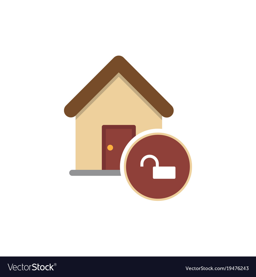 House with an open lock icon for web mobile