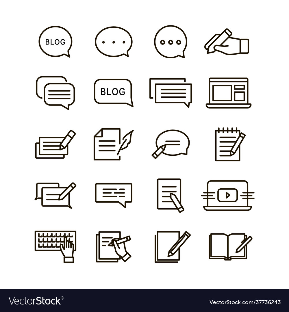 Linear icons set 20 on blog text writing