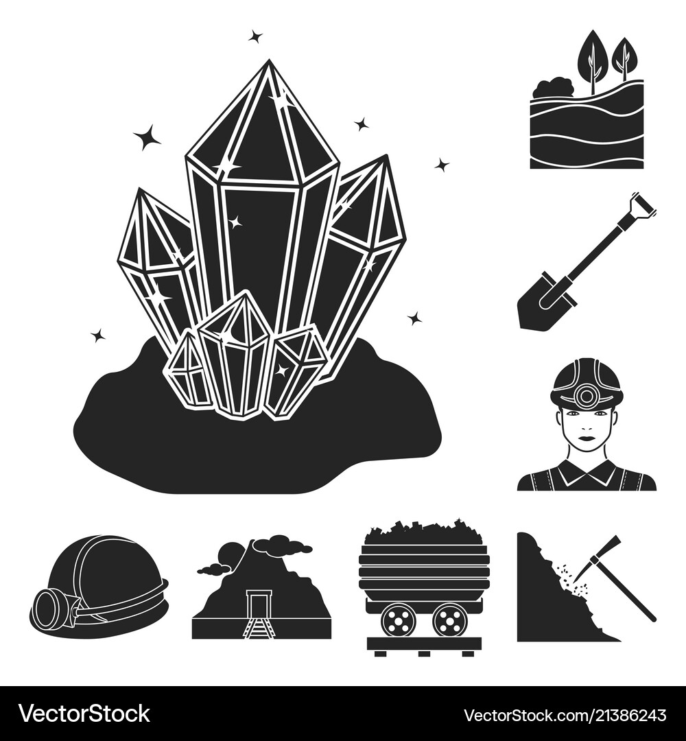Mining industry black icons in set collection Vector Image