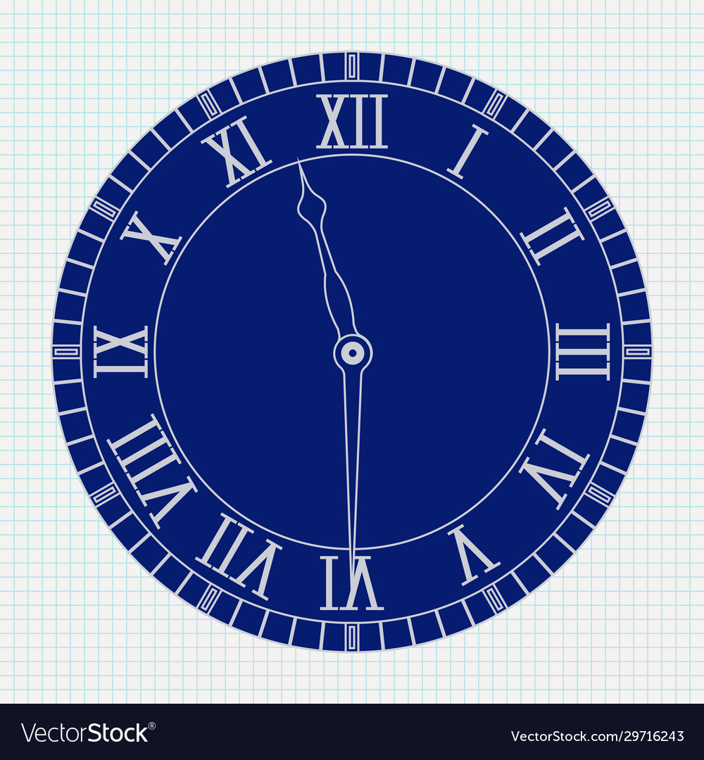 Roman numeral clock on lined paper background Vector Image
