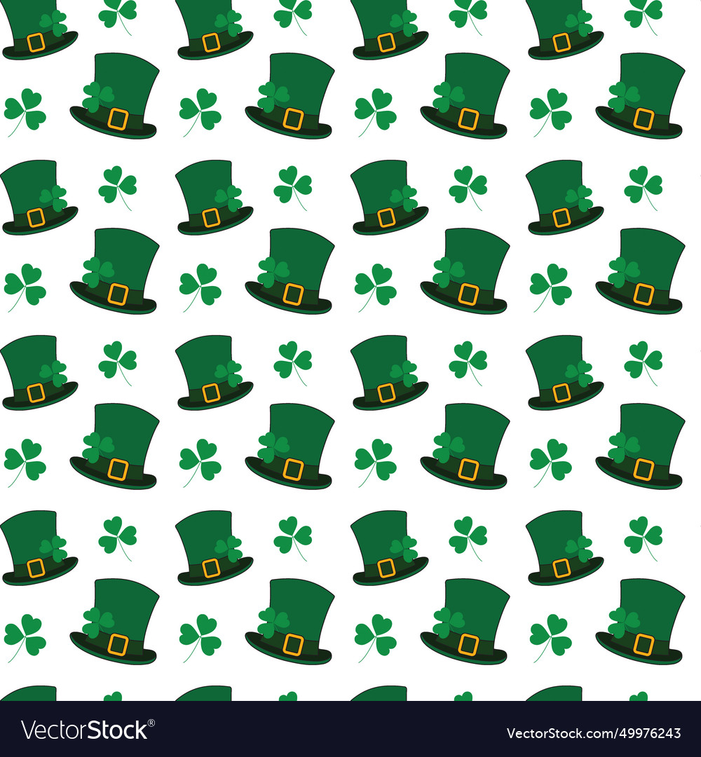 Seamless pattern of leprechaun hats and shamrocks