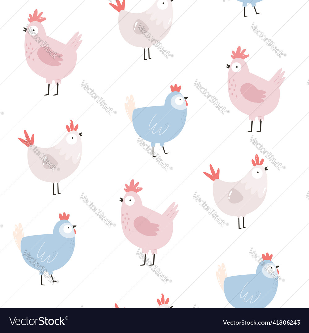 Seamless pattern with cute chickens roosters vector image Seamless pattern with cute chickens roosters
