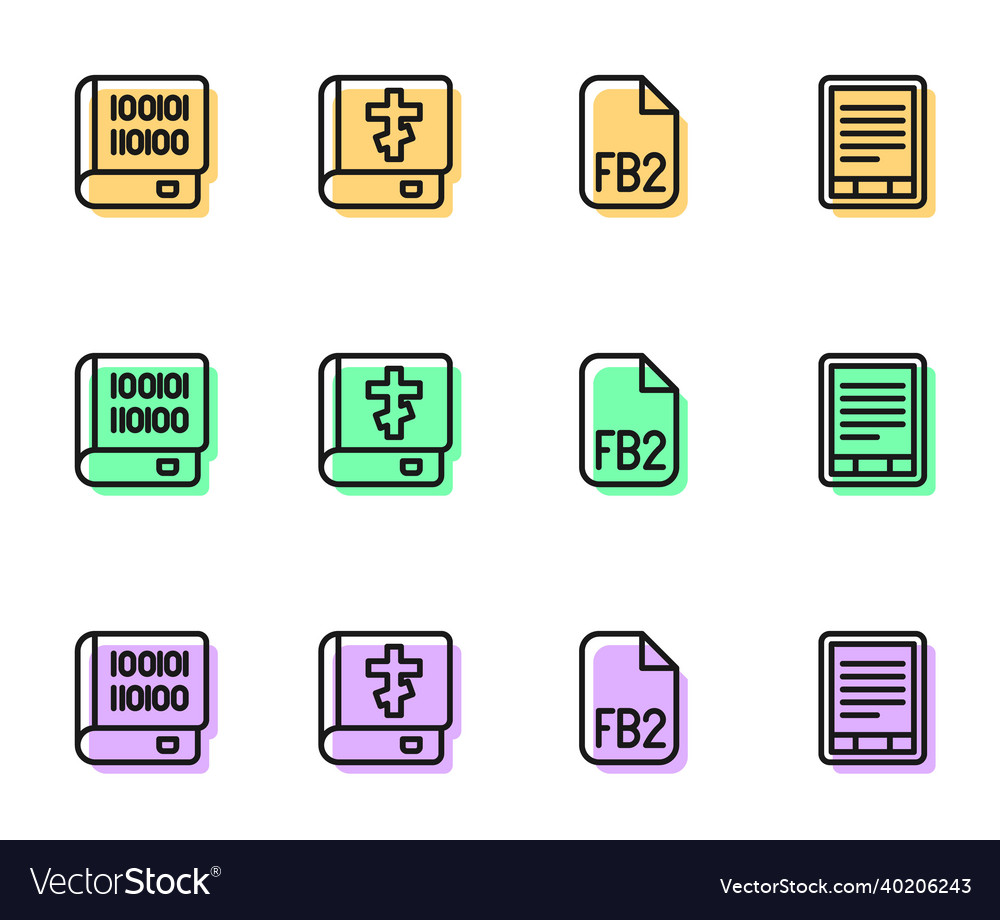 Set line fb2 file books about programming holy vector image Set line fb2 file books about programming holy