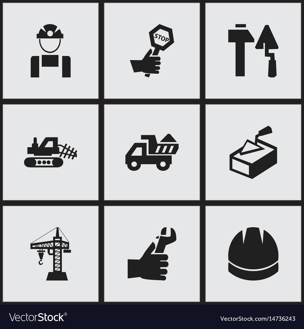 Set of 9 editable building icons includes symbols