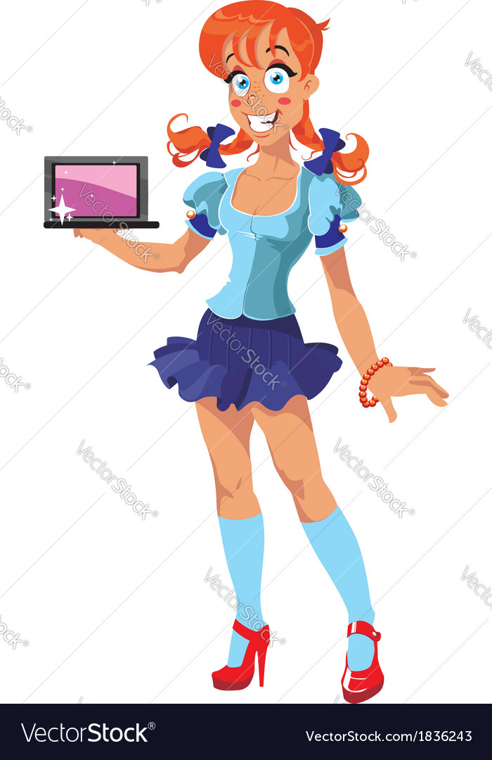 Smiling presentation girl with computer