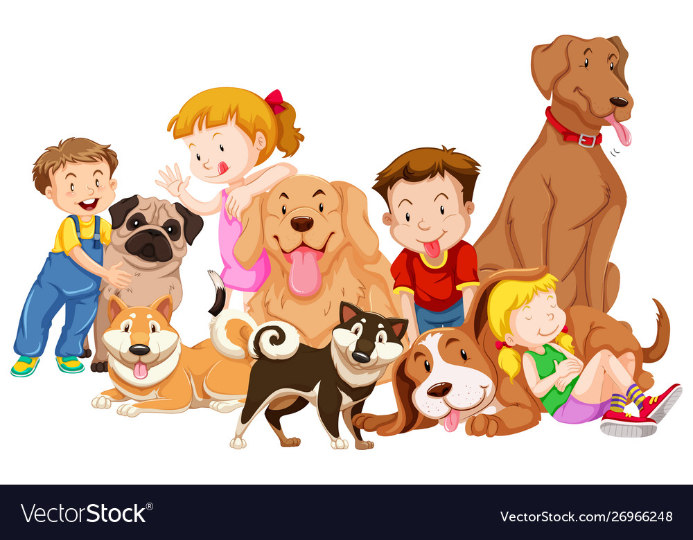 Children with animals on isolated background vector image Children with animals on isolated background