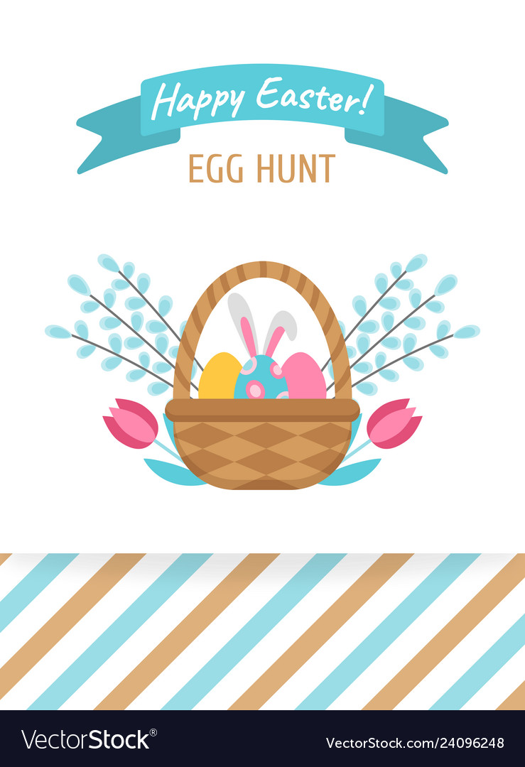 Easter card template with basket and eggs Vector Image