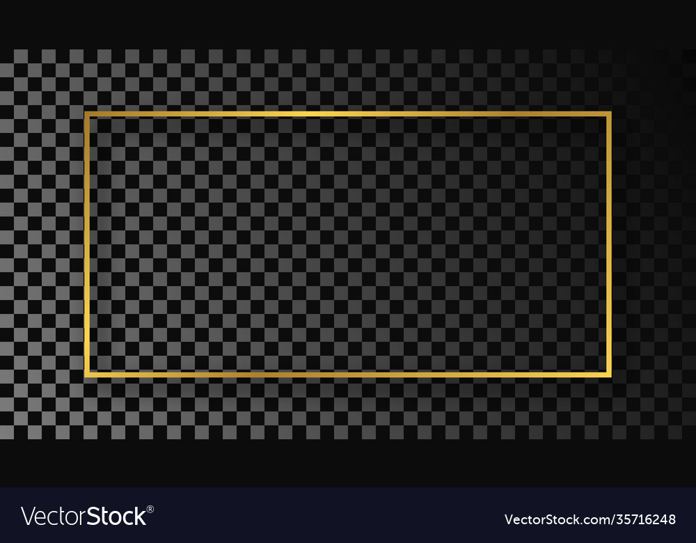 Gold glowing rectangular shape frame with shadow