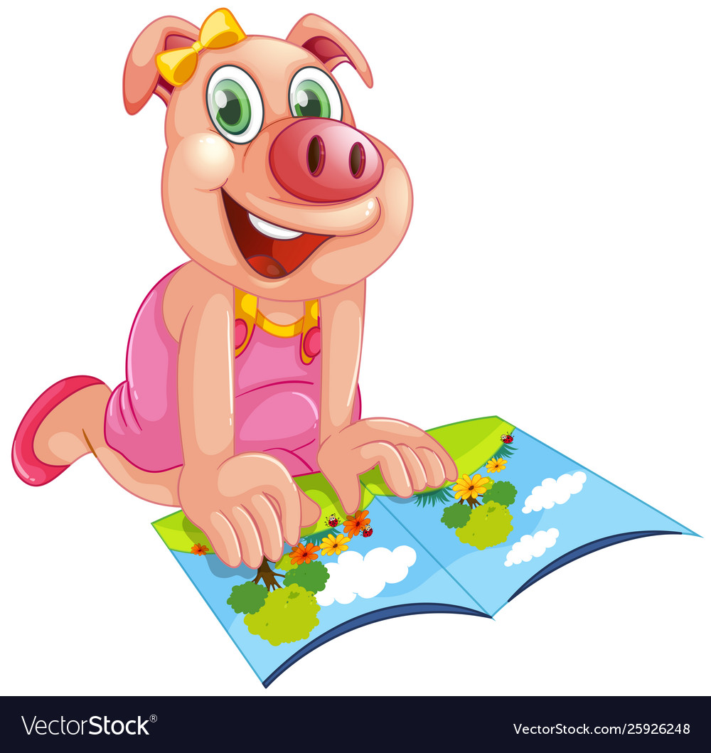 Happy pig reading a book Royalty Free Vector Image