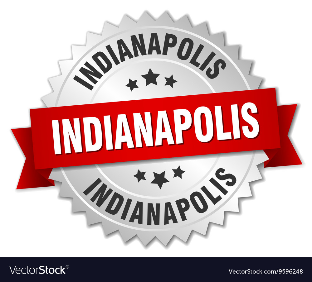 Indianapolis round silver badge with red ribbon