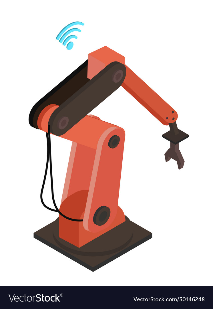 Robotic mechanism isolated automated production vector image Robotic mechanism isolated automated production