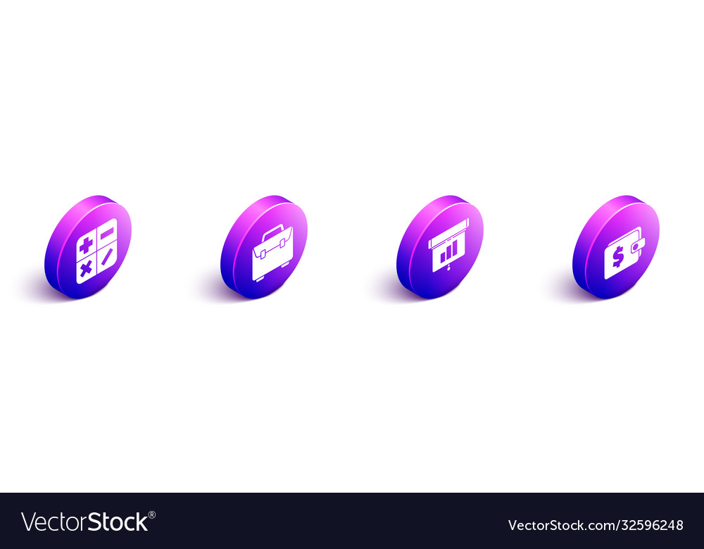 Set isometric calculator briefcase graph chart Vector Image Set isometric calculator briefcase graph chart