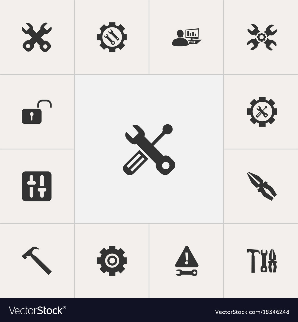 Set of 13 editable toolkit icons includes symbols