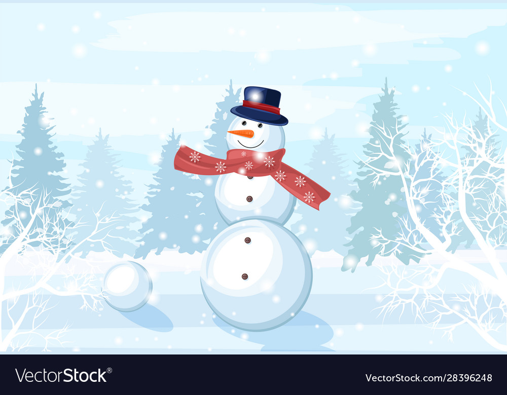 Snowman with red scarf carrot nose and hat