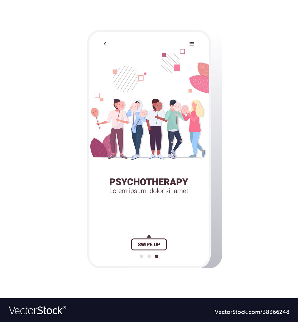Unglückliche Menschen mit positiven Masken Männer Frauen vector image Unglückliche Menschen mit positiven Masken Männer Frauen
