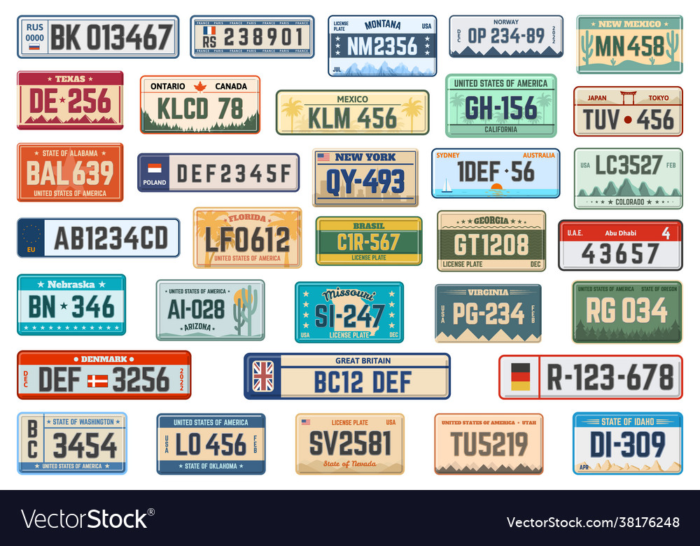 Vehicle registration plates car license Royalty Free Vector