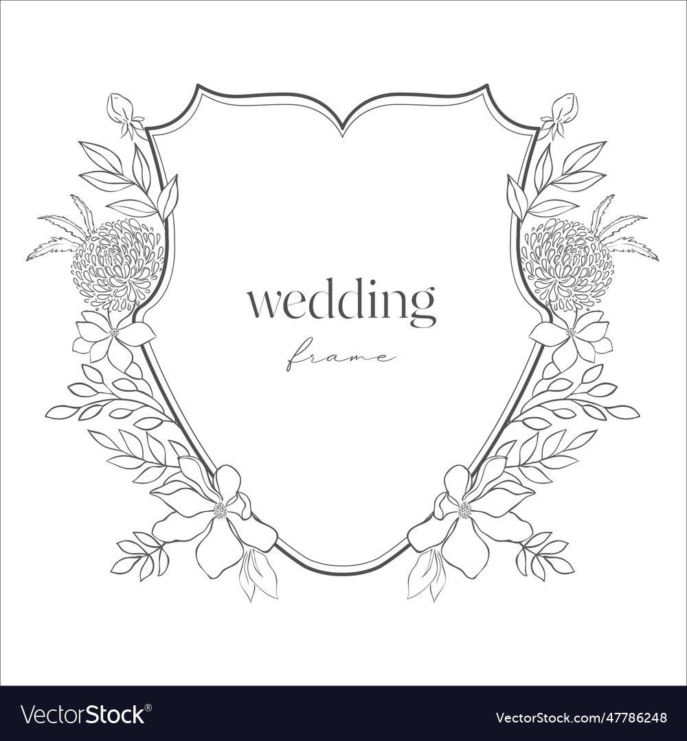 Wedding crest with flowers on the white background