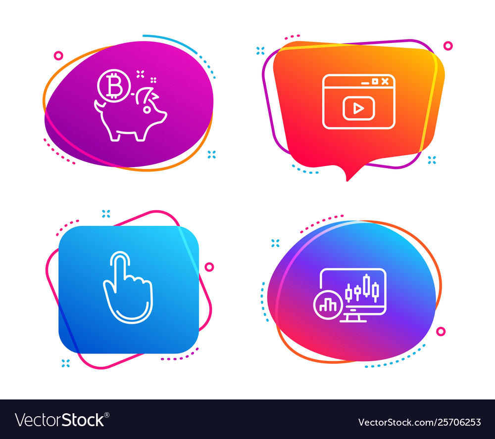 Bitcoin coin hand click and video content icons vector image Bitcoin coin hand click and video content icons