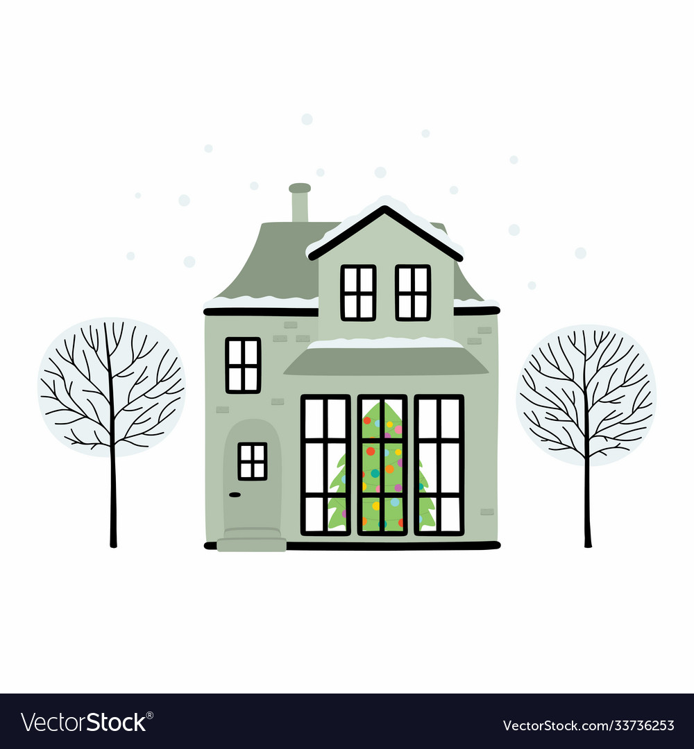 Christmas house covered with snow with a vector image Christmas house covered with snow with a