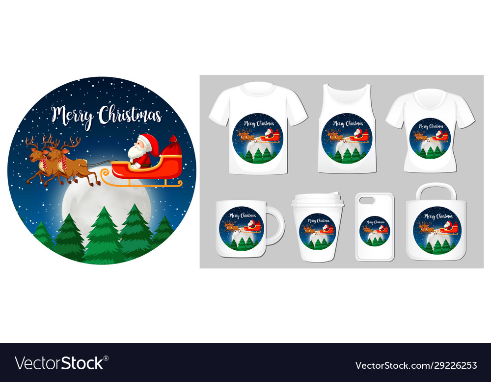 Christmas theme with santa on many products vector image Christmas theme with santa on many products