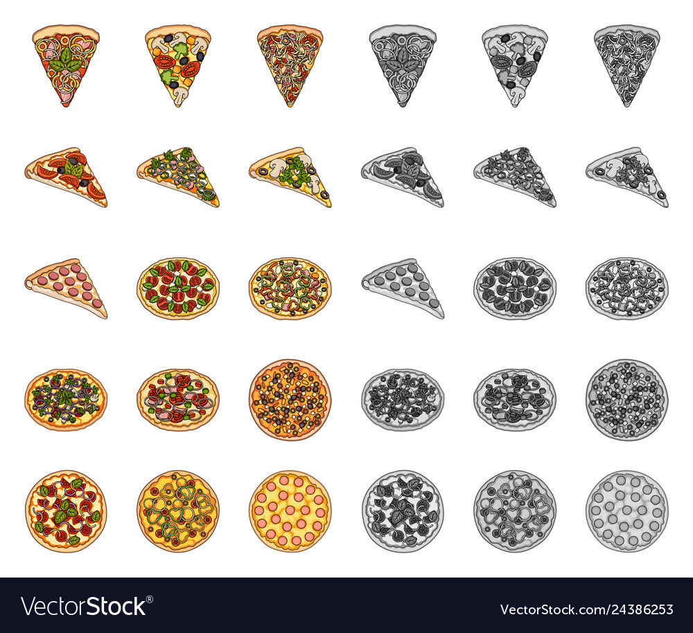 Different pizza cartoonmono icons in set Vector Image