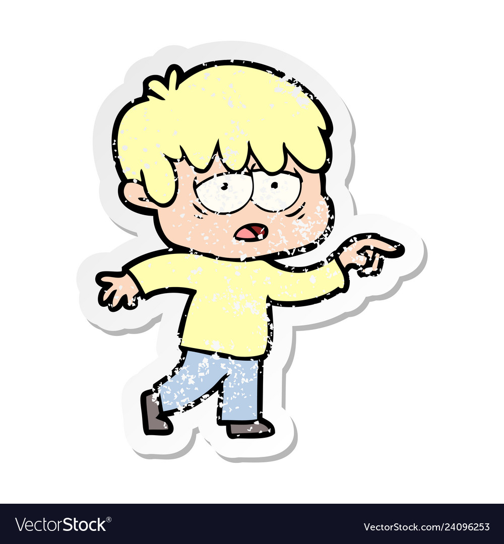 Distressed sticker of a cartoon exhausted boy Vector Image