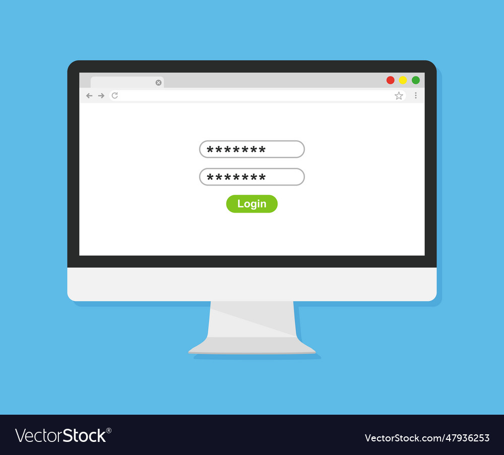 Pc with login form page on screen
