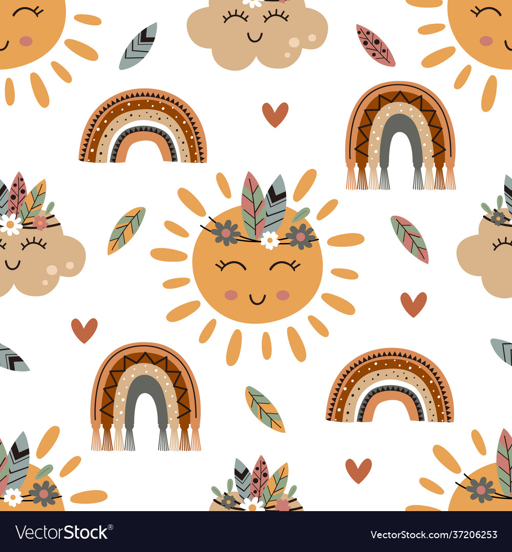 Seamless pattern with tribal sun cloud Royalty Free Vector