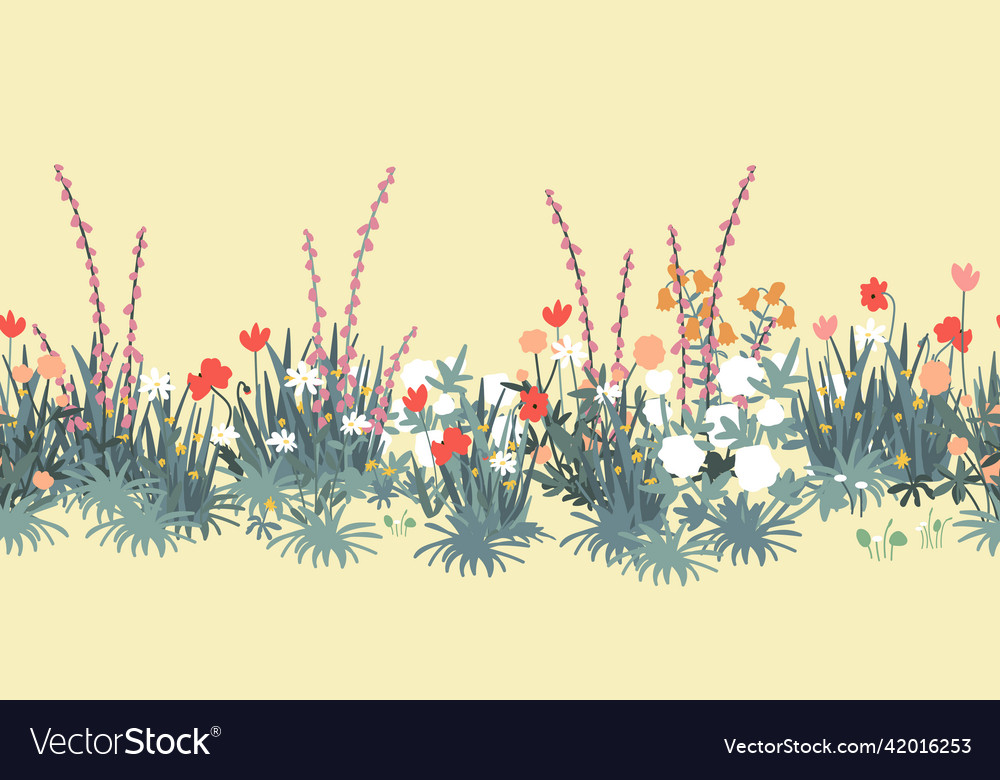 Spring garden seamless border meadow flowers