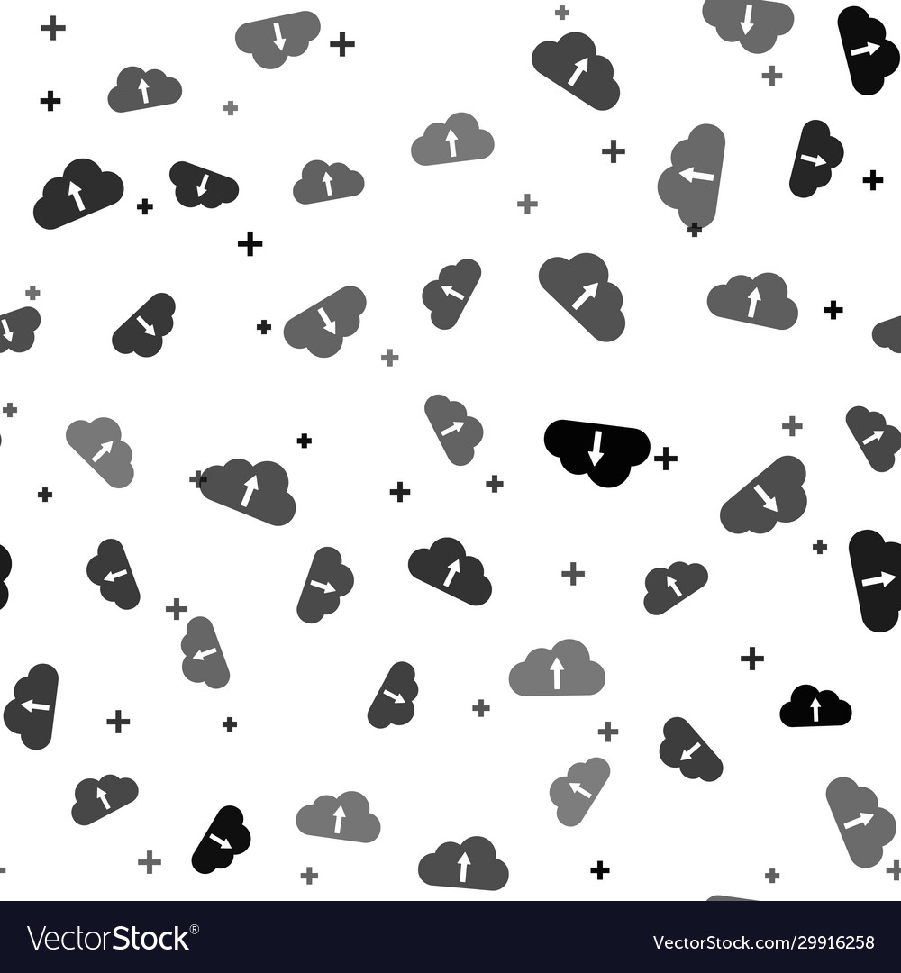 Black cloud upload icon isolated seamless pattern vector image Black cloud upload icon isolated seamless pattern