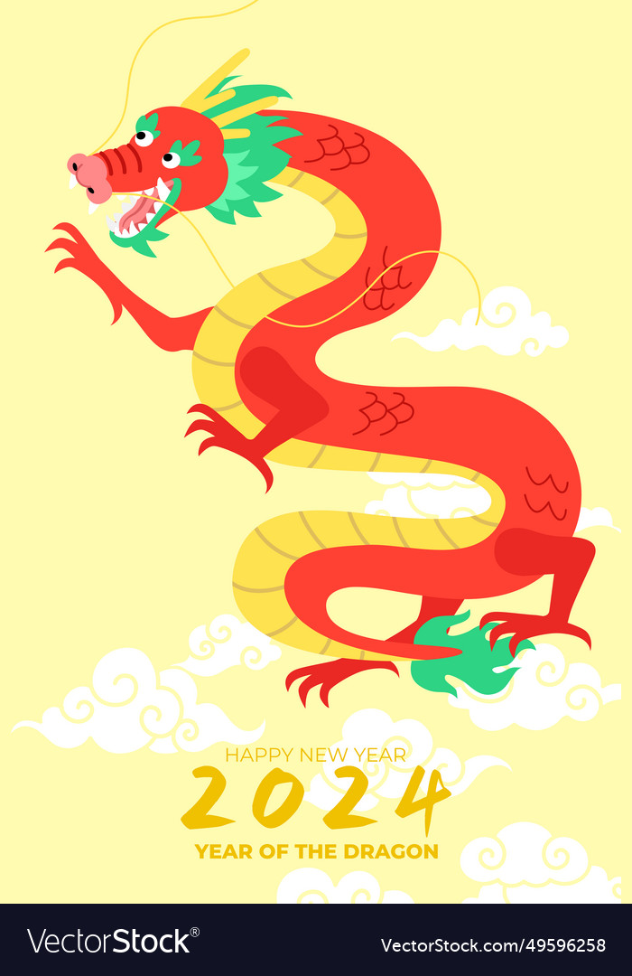 Chinese dragon flying new year 2024 card