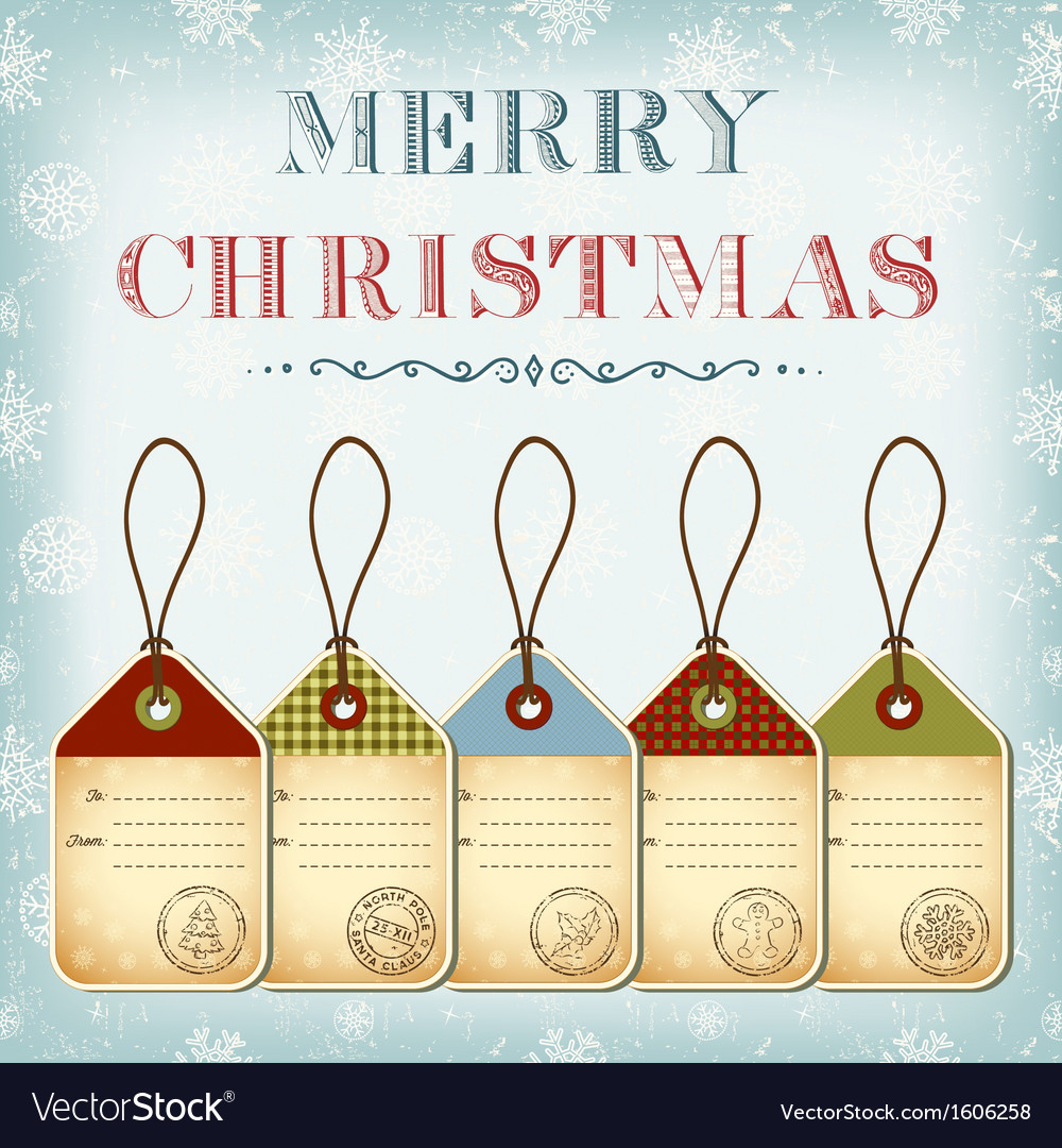 christmas template of vintage tags with stamps vector image