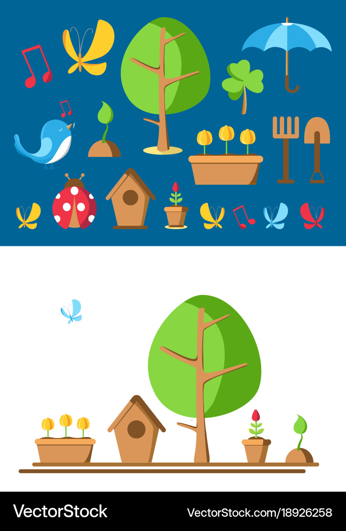 Garden tools and elements set Royalty Free Vector Image