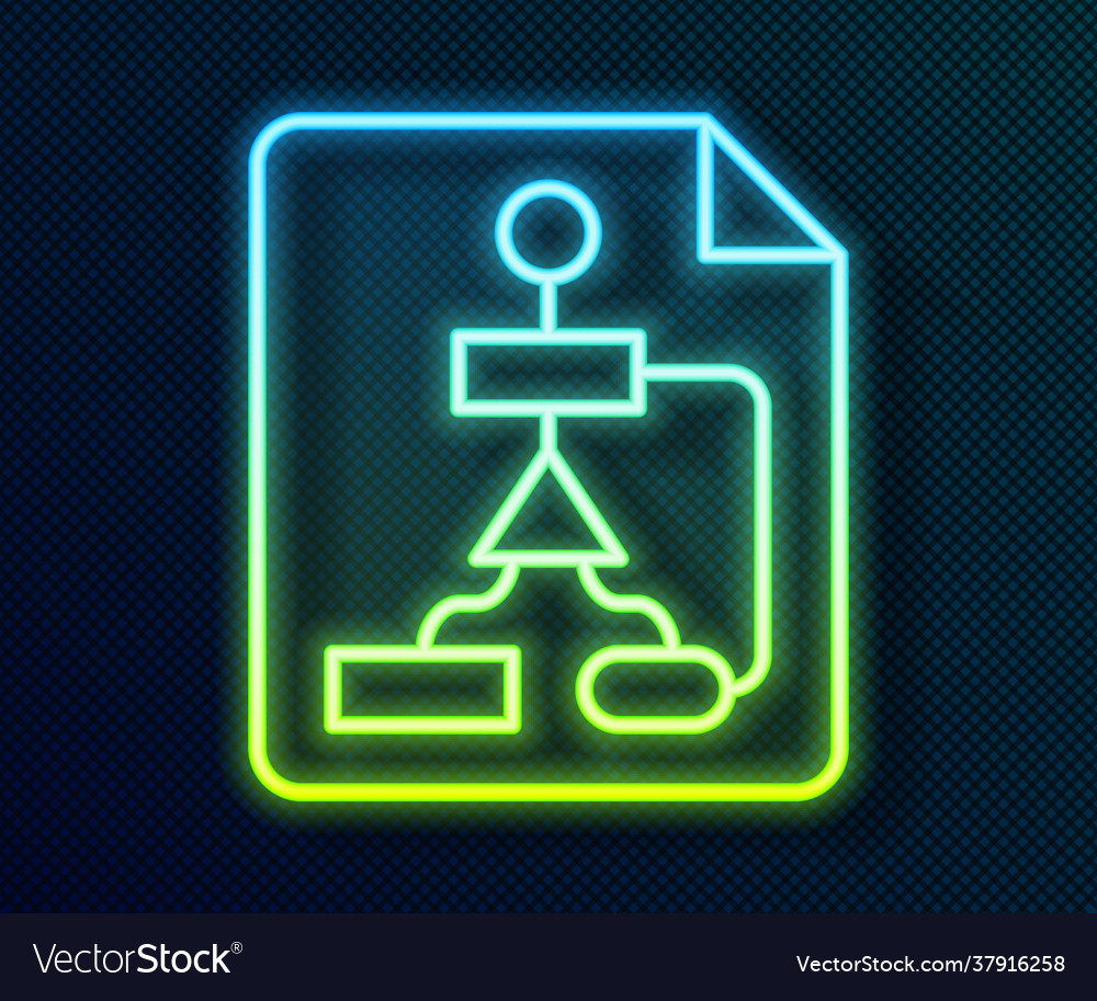 Glowing neon line tile flowchart for program vector image Glowing neon line tile flowchart for program