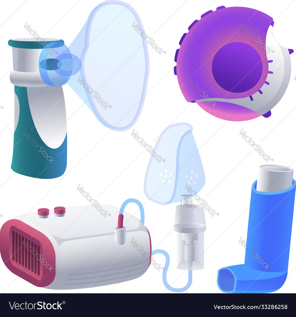 Inhaler icons set cartoon style Royalty Free Vector Image