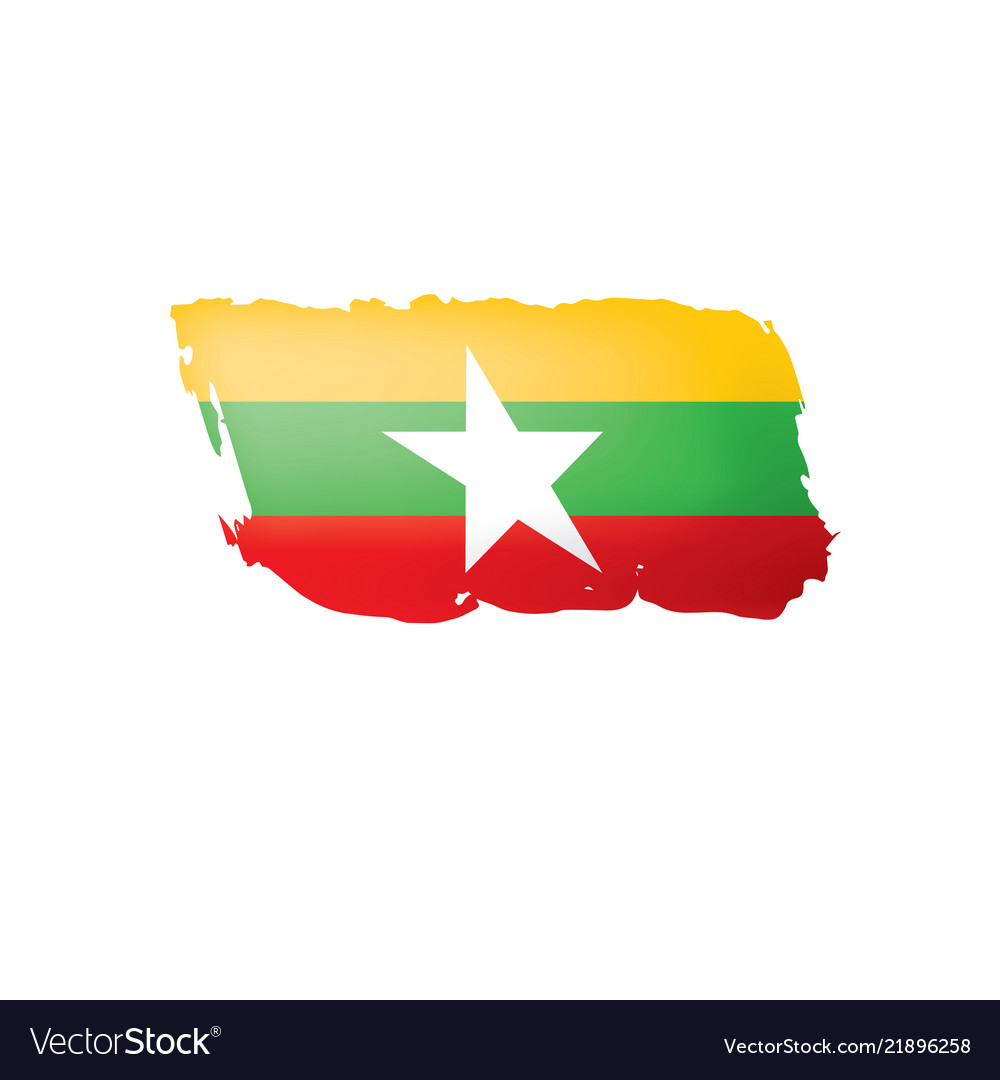 Myanmar Flagge auf einem weißen