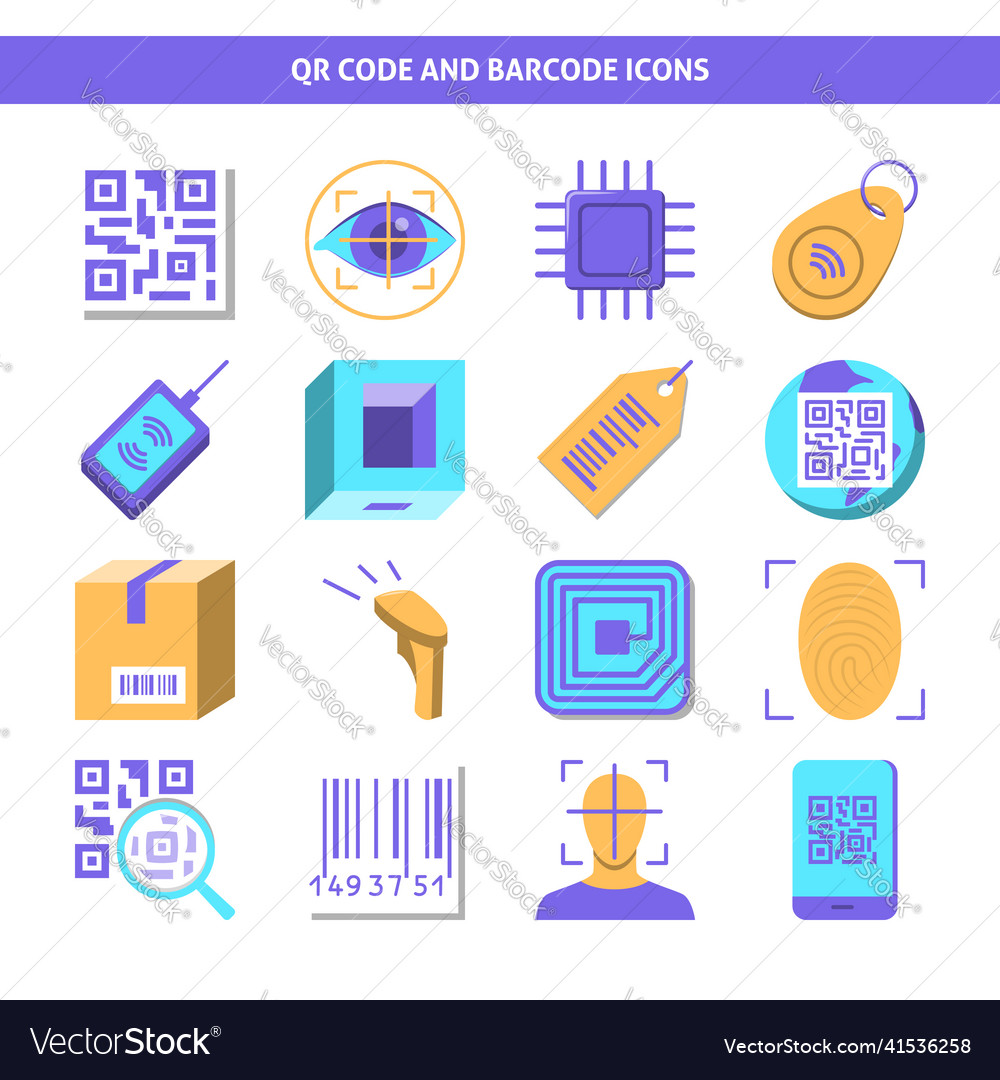 Qr code and barcode icon set in flat style vector image Qr code and barcode icon set in flat style