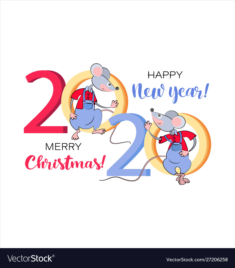 Two funny rats with christmas and new year vector image Two funny rats with christmas and new year