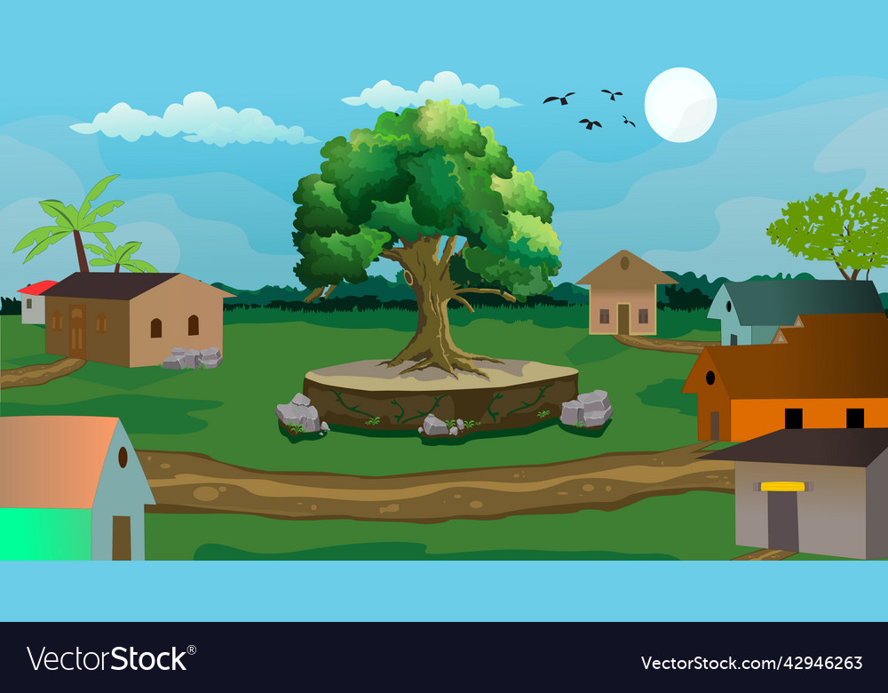 Beautiful village cartoon background Royalty Free Vector