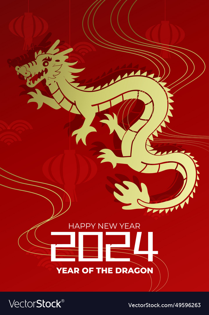 Golden dragon silhouette on red background Vector Image