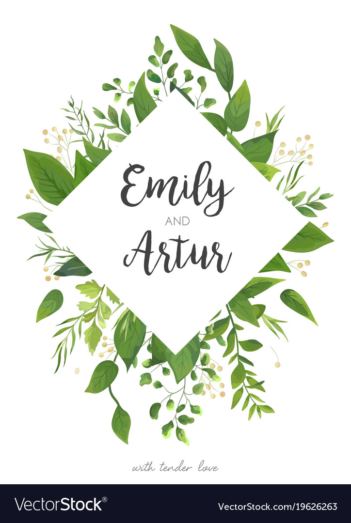 Green wedding invitation floral invite card design