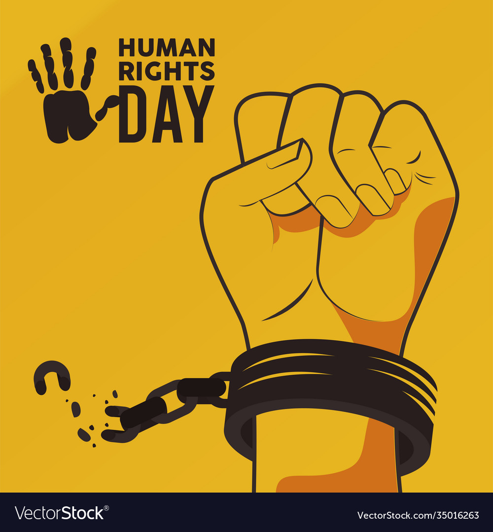 Human rights day poster with hand breaking