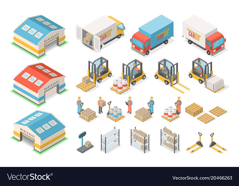 Isometric warehouse icon set scheme logistic Vector Image