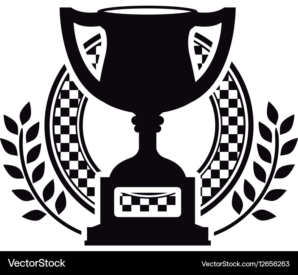 Monochrome trophy cup and dish with olive branch Vector Image