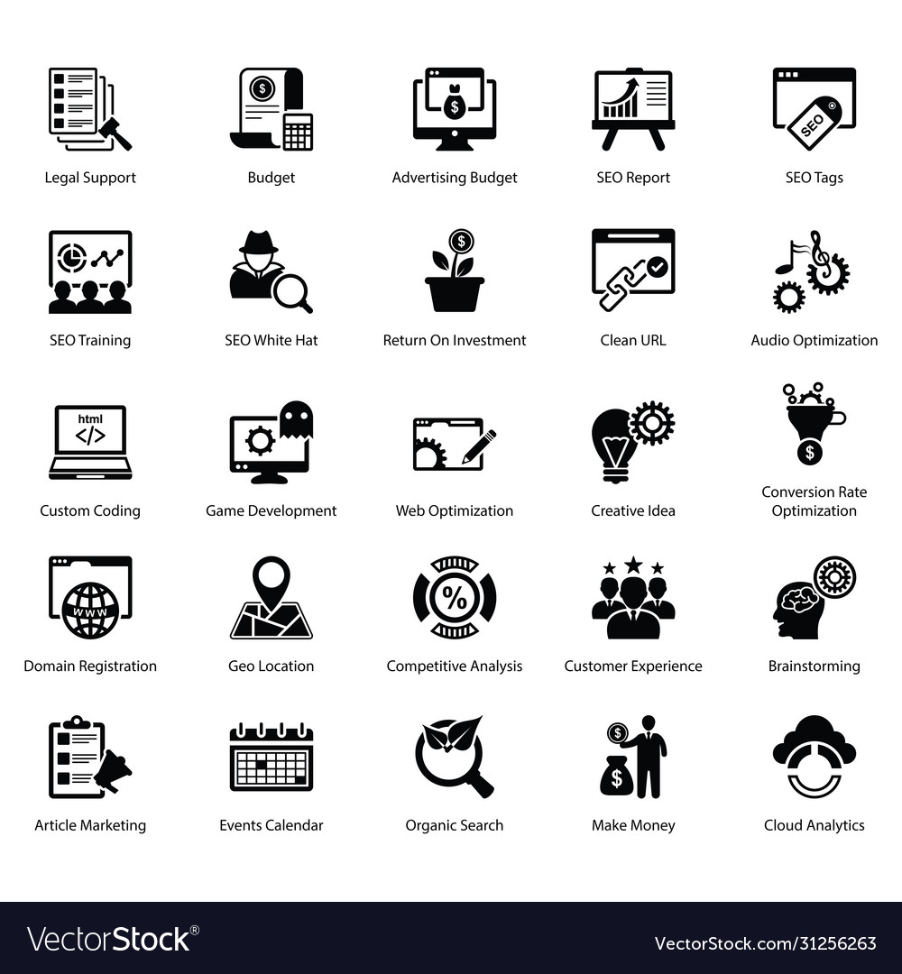 Seo icons set Royalty Free Vector Image - VectorStock