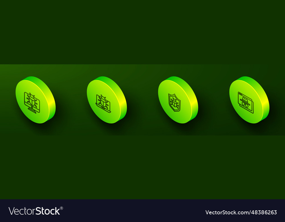 Set isometric line system bug on monitor vector image Set isometric line system bug on monitor