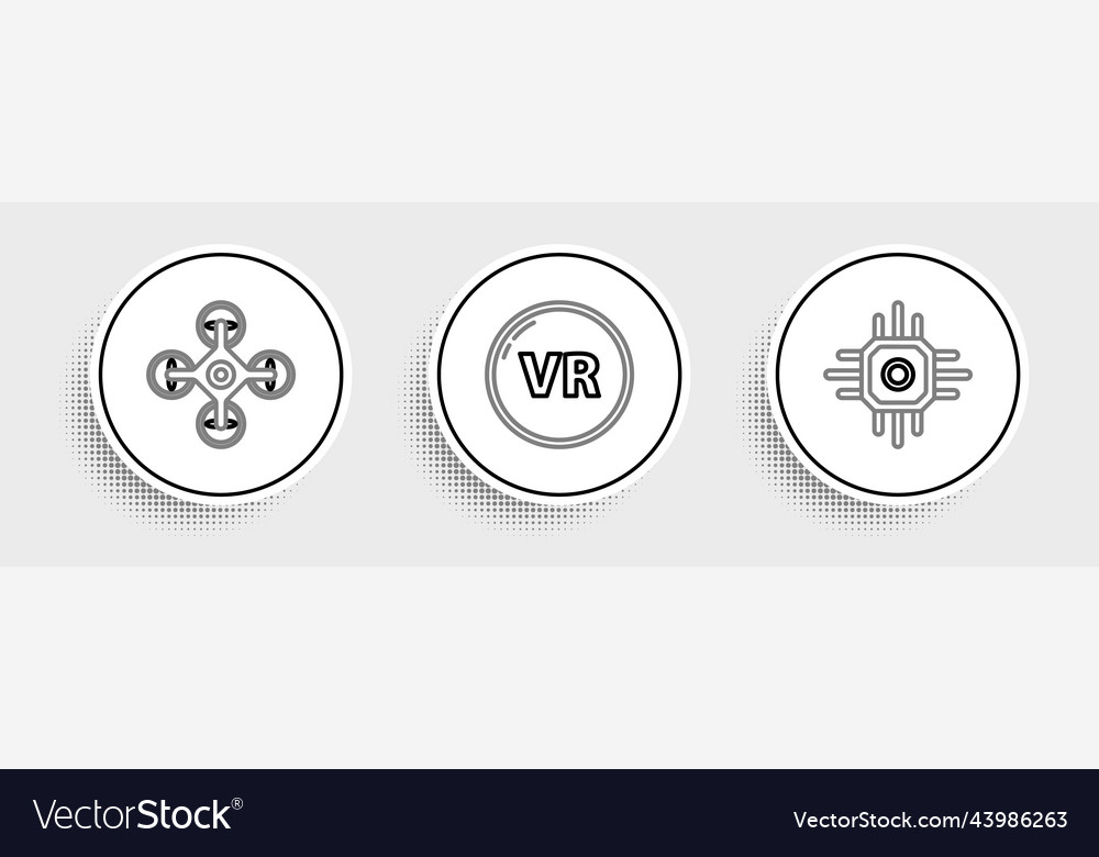 Set line processor drone and virtual reality icon vector image Set line processor drone and virtual reality icon
