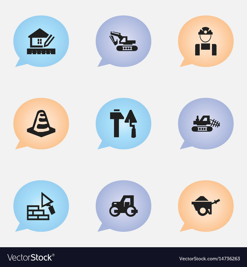 Set of 9 editable building icons includes symbols
