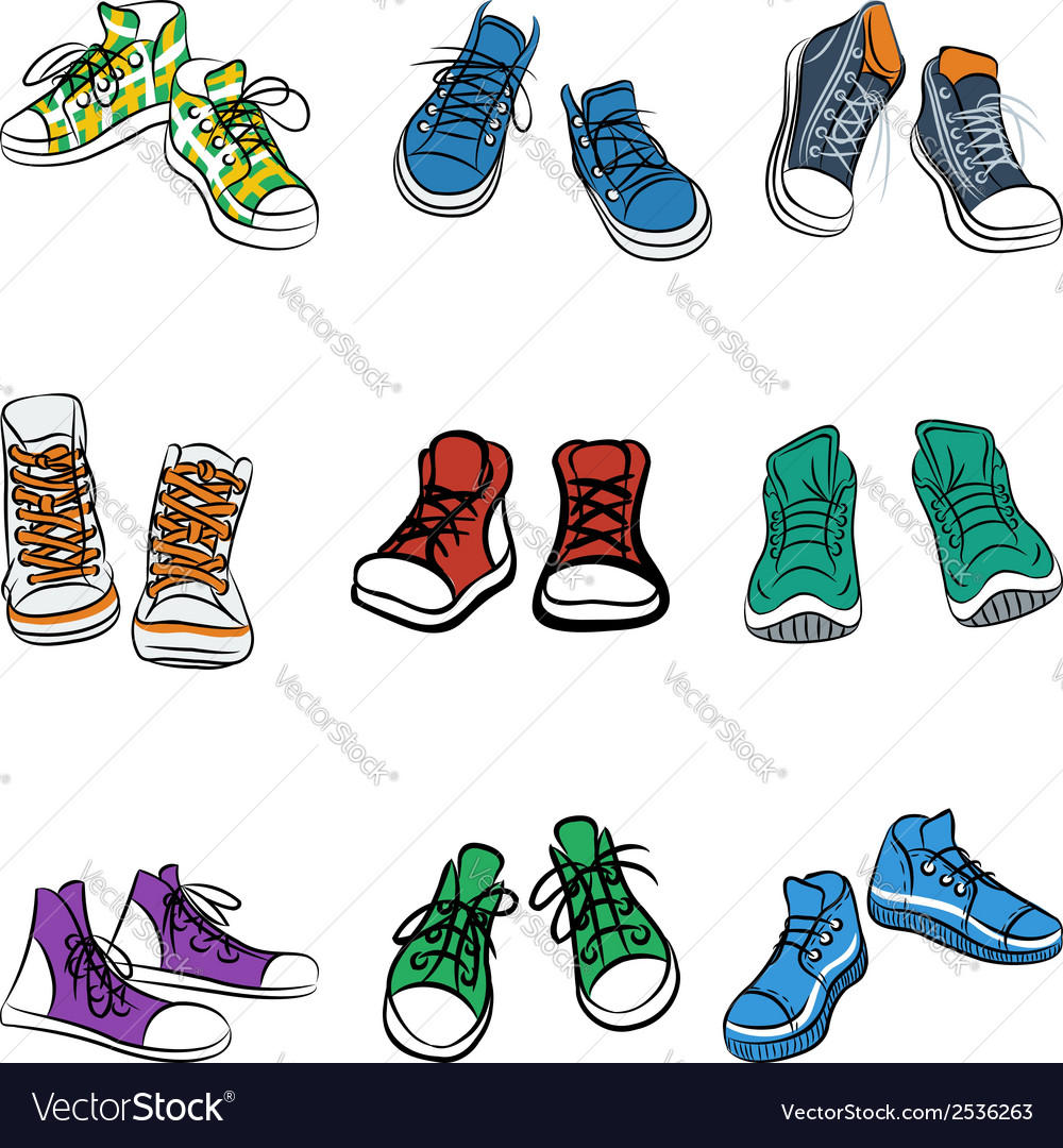 Set of different pairs of sneakers Royalty Free Vector Image