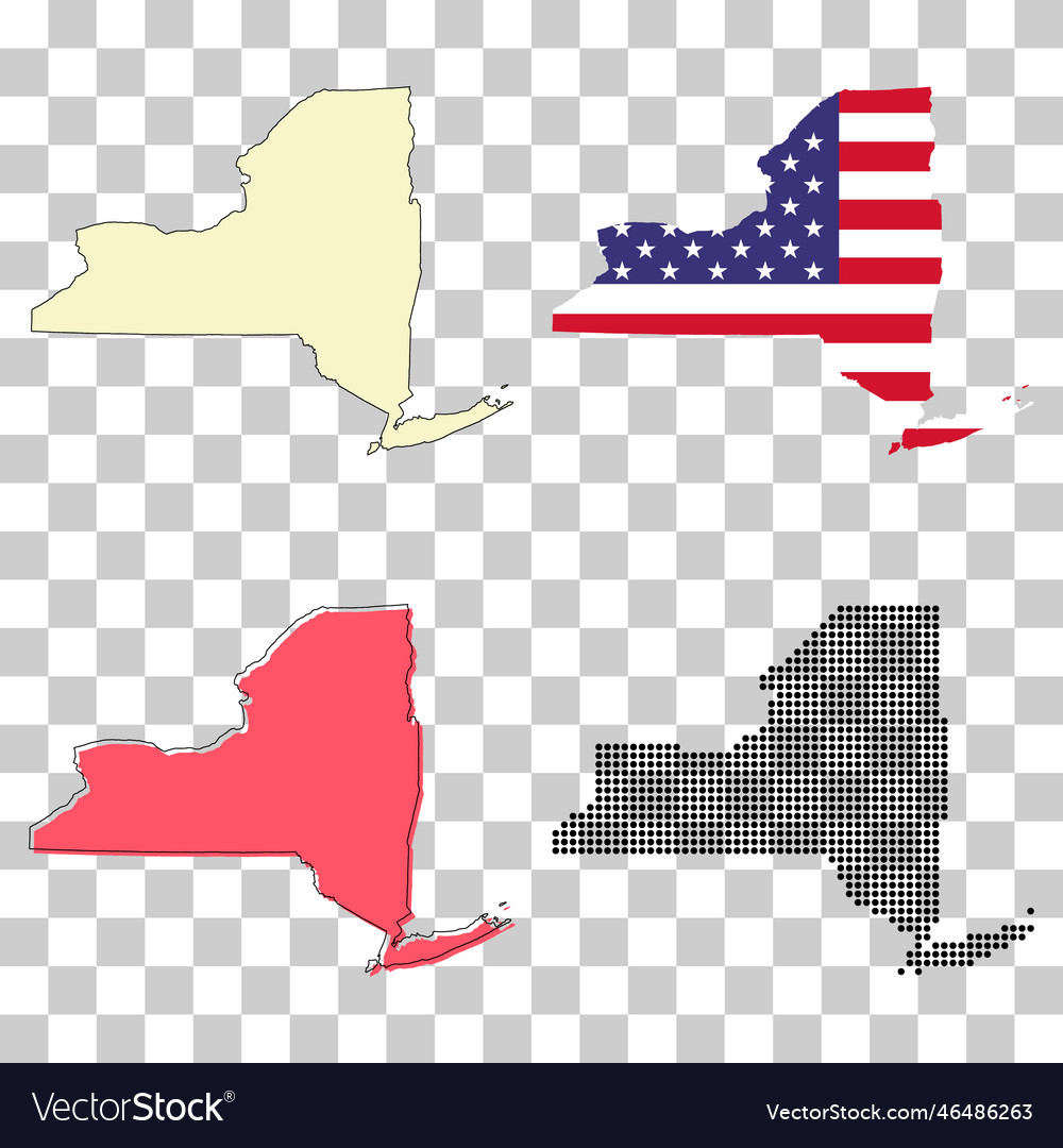 Set of new york map shape united states america